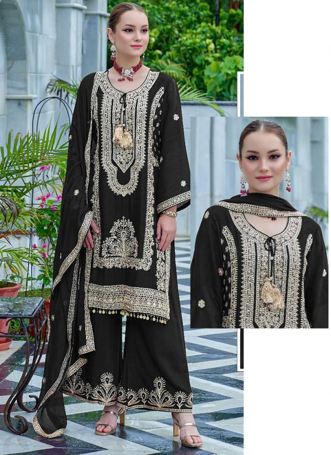 Chinnon Black Eid Wear Zari Work Pakistani Suit